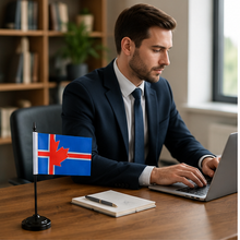 Load image into Gallery viewer, 4" x 6" Icelandic Canadian Table Flag with Base | Made in Canada