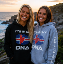 Load image into Gallery viewer, Two women wearing DNA hoodies at Icelandic coast